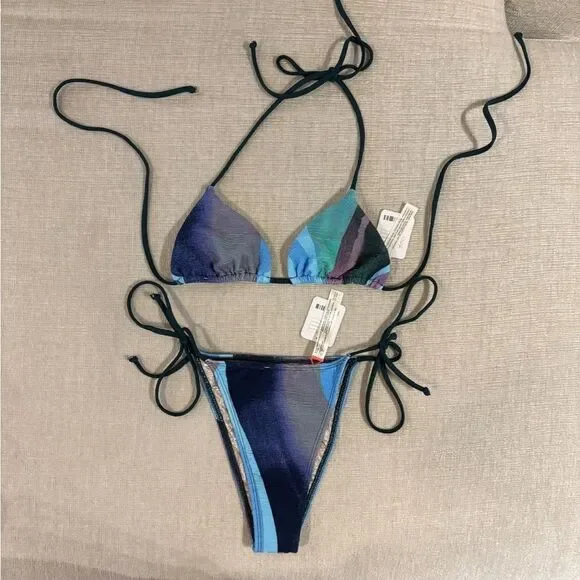 Free People free-est Michelle Printed Bikini Set Top Bottom Medium Large NEW